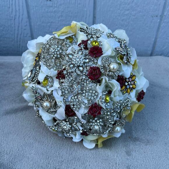 ─୨ৎ─ LARGE WEDDING BOUQUET CHAMPAGNE IVORY & BURLAP (2B-165) - Picture 1 of 8